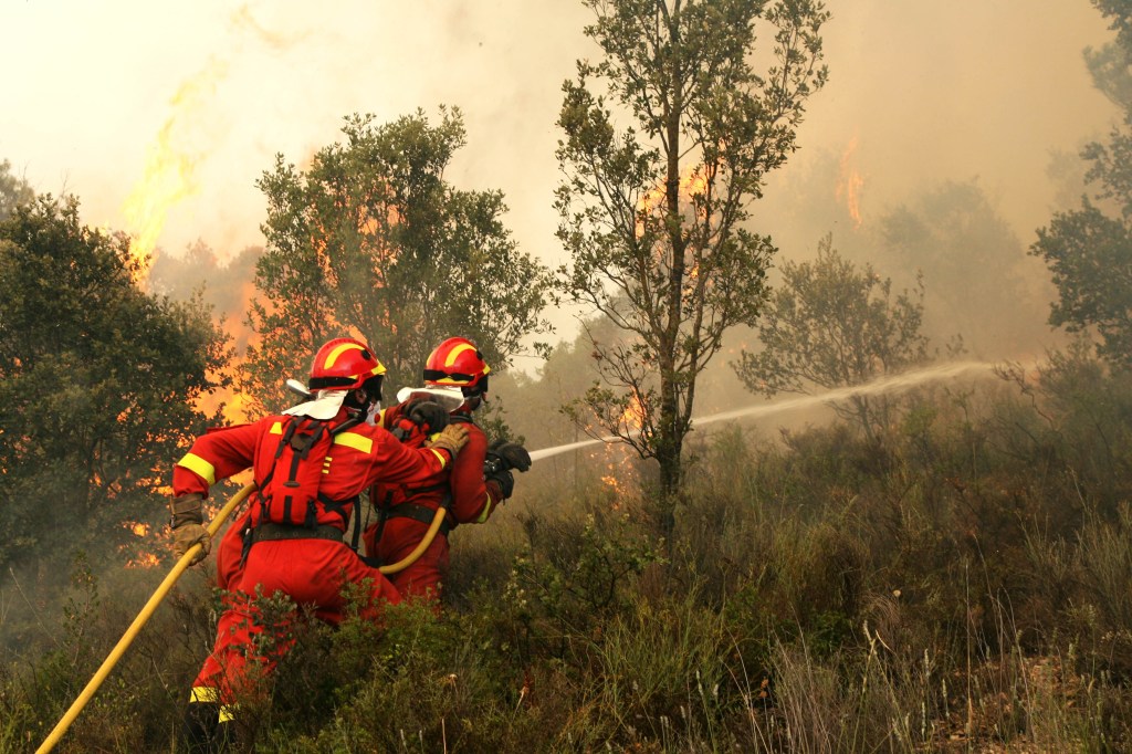 Efectivos de la Unidad Militar de Emergencia apagando un incendio en Zuera Foto: mde.es