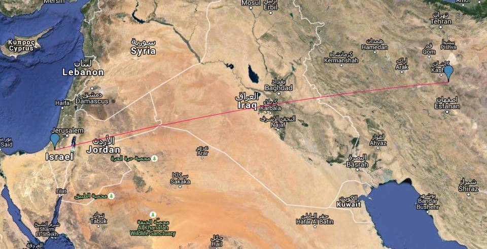 Ruta directa entra la base de Hatzerim y las instalaciones nucleares de Natanz